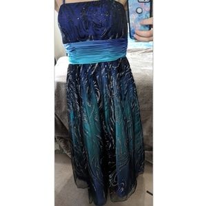 Davids bridal turquoise&purple sparkly ombre dress